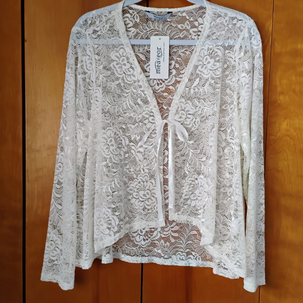 Meaneor Ivory Lace Cardigan XL With Tie Closure - NWT